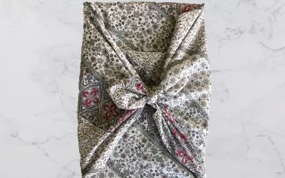 Reusable Grey Flowers Gift Wrap